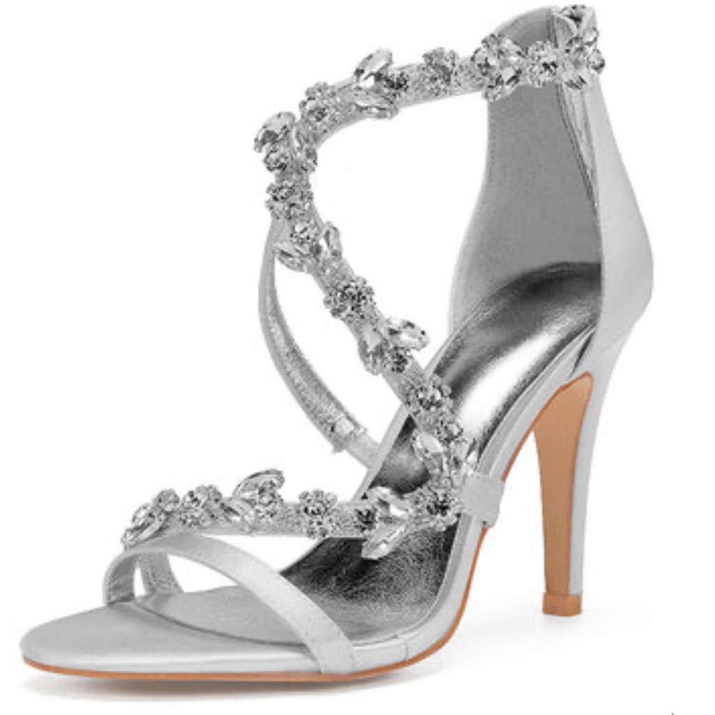 Stunning Silver Satin Crystal Encrusted Stiletto Heels! 9us 42eu